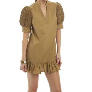 NEW PATTY KIM luca flounce hem dress in tan
